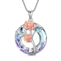 TOUPOP Sterling Silver Crystal Rose Flower Pendant Necklace for Women-undefined