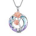 TOUPOP Sterling Silver Crystal Rose Flower Pendant Necklace for Women-0-0