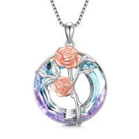 TOUPOP Sterling Silver Crystal Rose Flower Pendant Necklace for Women-undefined