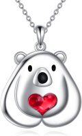 wholesale 925 Sterling Silver Polar Bear with Red Heart Pendant Necklace-0-0