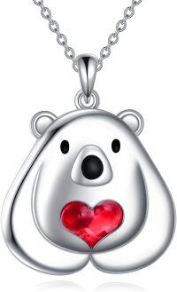 wholesale 925 Sterling Silver Polar Bear with Red Heart Pendant Necklace-D-Bear