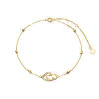 wholesale 14k Gold Heart Zircon Anklet Dainty Beaded Ball Chain Foot Jewelry For Women-Style 1- Single layer anklet