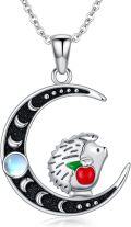 wholesale 925 Sterling Silver Fox on Crescent Moon with Red Apple and Blue Stone Pendant Necklace-0-0