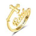 wholesale 925 Sterling Silver Gold Plated Cross Faith Over Fear Open Ring For Women-0-0
