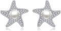 wholesale 925 Sterling Silver Starfish Freshwater Cultured Pearl Stud Earrings for Women-0-0