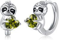 wholesale 925 Sterling Silver Peridot Sloth Huggie Hoop Earrings for Women and Teenage Girls-Oliva Green