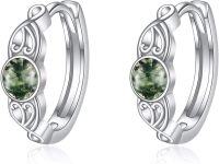wholesale Sterling Silver Celtic Turquoise Moonstone Rose Quartz Larimar Moss Agate Hoop Earrings-Moss Agate Hoop Earrings