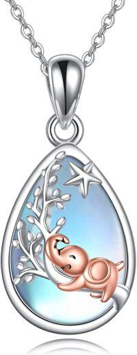 wholesale 925 Sterling Silver Elephant Moonstone Teardrop Pendant Necklace for Women Girls  48cm Chain Length-Elephant
