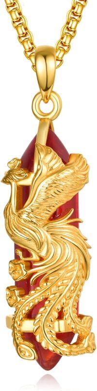 wholesale 925 Sterling Silver & Red Crystal Phoenix Pendant Necklace with Gold-Plated Chain-Red