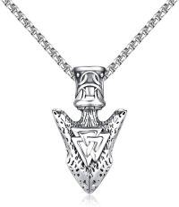 wholesale 925 Sterling Silver Viking Triangle Arrowhead Pendant Necklace for Men-Silver-B