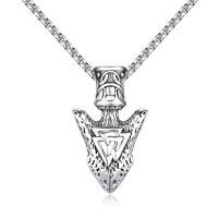 wholesale 925 Sterling Silver Viking Valknut Arrowhead Pendant Necklace Oxidized Finish For Men-Silver-B