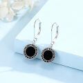 wholesale 925 Sterling Silver Black Onyx Rune Circle Lever Back Earrings-0-3