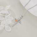 wholesale 925 Sterling Silver Orange Poppy Birth Flower Cross Pendant Necklace for Women-0-3
