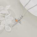 wholesale 925 Sterling Silver Cross Pendant With Orange Enamel Flower Design-0-3