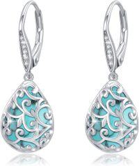 wholesale 925 Sterling Silver 12 Birthstone Trendy Dangle Earrings for Women Teens-03-Turquoise