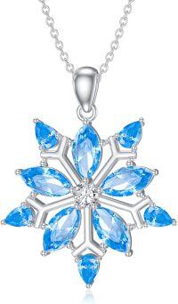 wholesale 925 Sterling Silver Blue Crystal Snowflake Pendant Necklace - Winter Fashion s for Her-Blue Cubic Zirconia