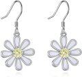 wholesale 925 Sterling Silver White Enamel Yellow Crystal Daisy Flower Hook Earrings-0-0