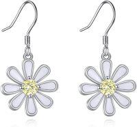 wholesale 925 Sterling Silver White Enamel Yellow Crystal Daisy Flower Hook Earrings-Daisy