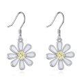 wholesale 925 Sterling Silver White Enamel Yellow Crystal Daisy Flower Hook Earrings-0-0