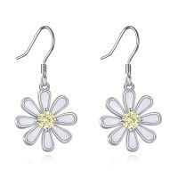 wholesale 925 Sterling Silver White Enamel Yellow Crystal Daisy Flower Hook Earrings-Daisy