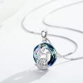 wholesale 925 Sterling Silver Blue Crystal Tree of Life with Dinosaur Pendant Necklace for Women and Girls-0-2