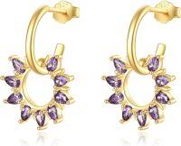 wholesale 925 Sterling Silver Purple Crystal Hoop Huggie Earrings for Women Girls  3cm Diameter-sunburst