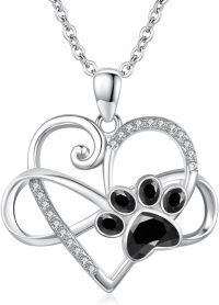 wholesale 925 Sterling Silver Infinity Heart with Black Crystal Paw Print Charm Necklace for Women Girls  45cm Chain Length-Paw Print-Zircon