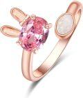 wholesale Rose Gold 925 Sterling Silver Pink Sapphire & White Opal Rabbit Ear Adjustable Ring for Women-0-0