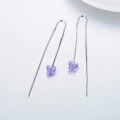 wholesale 925 Sterling Silver Austrian Crystal Purple Butterfly Long Dangle Earrings-0-2