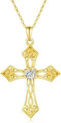 wholesale 14K Gold Heart-Shaped CZ Pendant Cross Necklace for Women - 18 Inches Chain Length-0-0