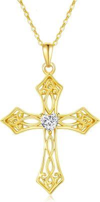 wholesale 14K Gold Heart-Shaped CZ Pendant Cross Necklace for Women - 18 Inches Chain Length-gold-style 2