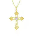 wholesale 14K Gold Heart-Shaped CZ Pendant Cross Necklace for Women - 18 Inches Chain Length-0-0