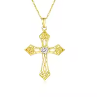 wholesale 14K Gold Heart-Shaped CZ Pendant Cross Necklace for Women - 18 Inches Chain Length-gold-style 2