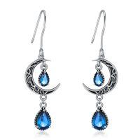 wholesale 925 Sterling Silver Crescent Moon Drop Earrings with Garnet and Red Crystal Accents-White Opal