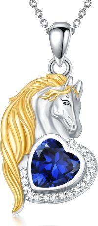 wholesale 925 Sterling Silver Synthetic Birthstone Horse Pendant Necklace Gift for Women-September - Created Sapphire
