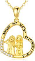 wholesale 14K Gold Heart Pendant Necklace with Sisters and Sunflower Charm for Mom or Daughter - Mothers Day s-0-0
