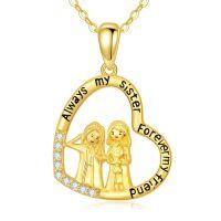 wholesale 14k Gold Always My Sister Forever My Friend Heart Pendant Necklace With Cz Stones-Heart Sisters Necklace