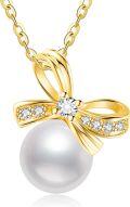 wholesale 14K Gold Pearl and Diamond Bow Tie Pendant Necklace for Women-0-0