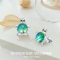 wholesale 925 Sterling Silver Sea Turtle Stud Earrings with Iridescent Scales and Black Eyes - Ocean Themed Jewelry for Women & Girls-0-1