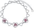 wholesale 925 Sterling Silver October Pink Zirconia Heart Birthstone Bracelet with Costume Jewelry, Hypoallergenic for Sensitive Skin-0-0