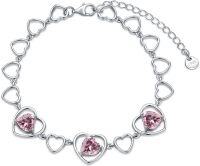 wholesale 925 Sterling Silver October Pink Zirconia Heart Birthstone Bracelet with Costume Jewelry, Hypoallergenic for Sensitive Skin-Oct -Zirconia Pink
