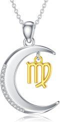 wholesale 925 Sterling Silver Virgo Zodiac Pendant with Crescent Moon and Cubic Zirconias for Women-0-0