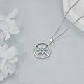 wholesale 925 Sterling Silver Compass Pendant Necklace With Turquoise Stone White Gold Plated-0-3