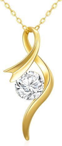 wholesale 14K Gold Infinity Heart Pendant with 1 Ct Moissanite and Chain (Length: Adjustable)-Style-1-Ribbon