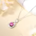 TOUPOP Sterling Silver Pink Tourmaline Infinity Love Moon Pendant Necklace-0-4