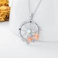 wholesale 925 Sterling Silver Compass Pendant with White Opal and Pink Flower Necklaces for Women-0-4