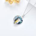wholesale 925 Sterling Silver Cat on the Moon Pendant Necklace with Blue Circle Crystal for Women-0-2