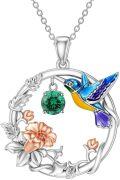 wholesale 925 Sterling Silver Synthetic Birthstone Hummingbird Necklace for Women-0-38