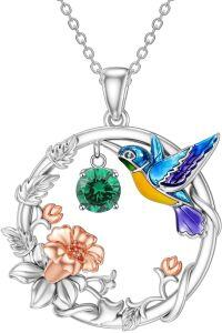 wholesale 925 Sterling Silver Synthetic Birthstone Hummingbird Necklace for Women-May