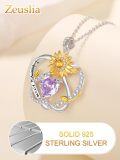 wholesale S925 Sterling Silver & 1Ct Alexandrite Sunflower Heart Pendant Necklace - Romantic Love Gifts for Women-0-4
